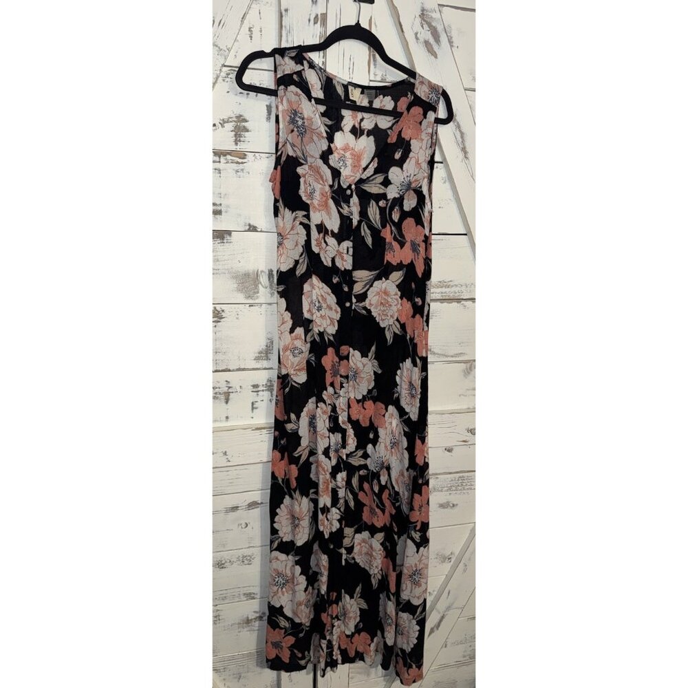 Roxy | Flowers Crown Maxi Overlay Romper Tank Dress | Beach Boho Flowy | Size M